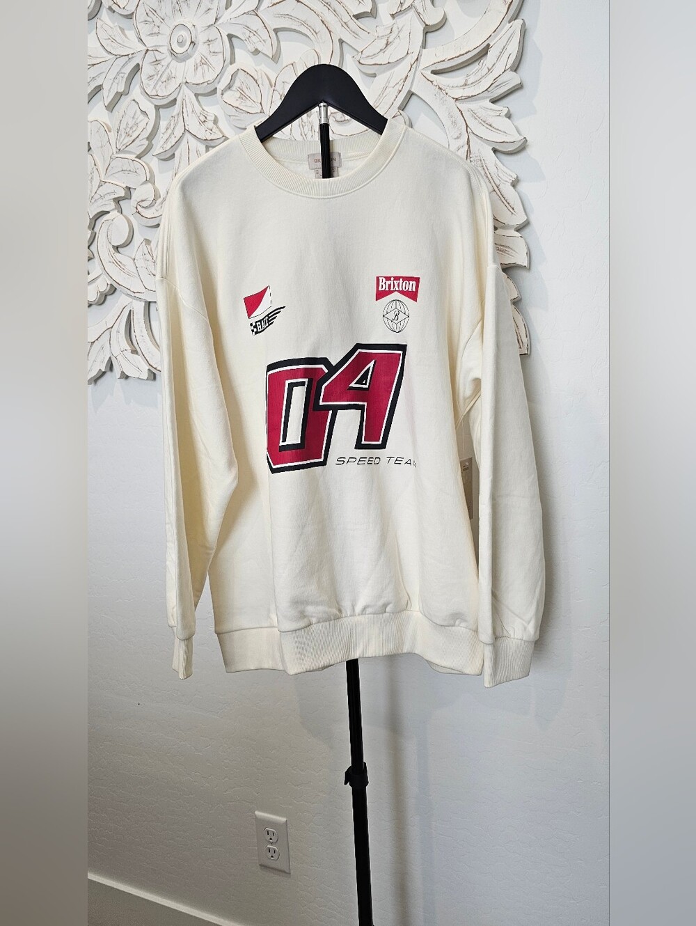 Brixton Racing Cream Oversized Crewneck Sweatshirt w/Red '04 Women's Sz Medium